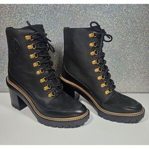 TORY BURCH Miller Lug Sole Ankle Boots Black Leather Suede 9M NWOT